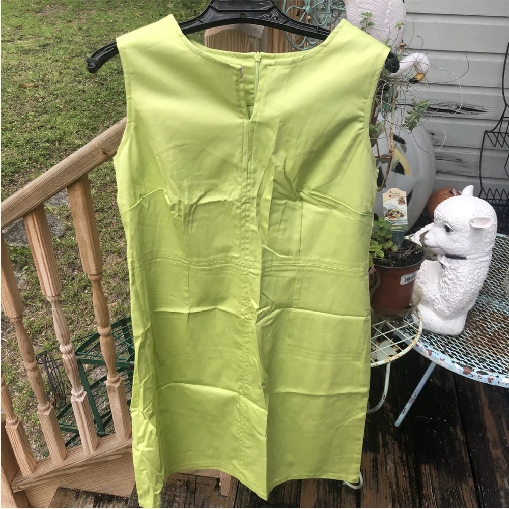 Preppy Girl Lime Chartreuse Green Shift Dress Sz 12 Sleeveless Cotton Palm Beach